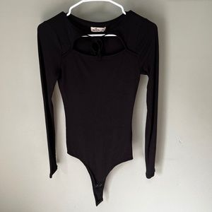 Hollister Black Ribbed Long Sleeve Bodysuit/Size Medium